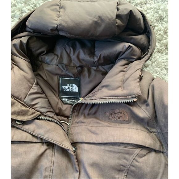 The North Face Arctic Hyvent Down brown Hooded Parka LONG JACKET COAT sz S - Picture 5 of 9